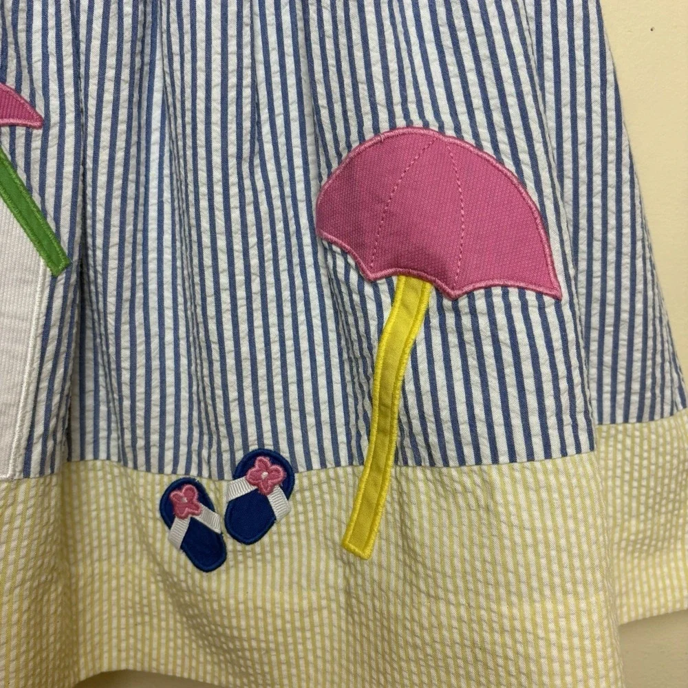 Florence Eiseman Blue Yellow Seersucker Beach Starfish Dress Size 3T **READ**